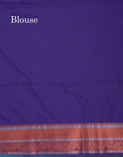 Beautiful Sapphire Blue Semi Soft Silk Saree With Contrast Navy Blue Blouse