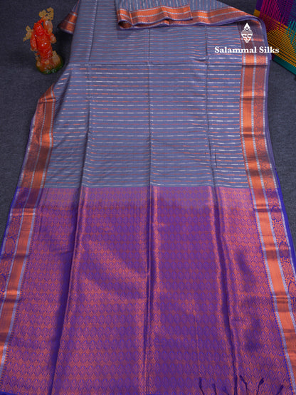 Beautiful Sapphire Blue Semi Soft Silk Saree With Contrast Navy Blue Blouse