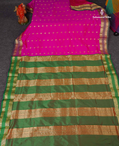 Semi Silk Saree - Magenta Pink Colour Body With Traditional Border | 9.5 Yards