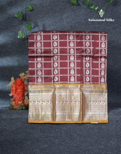 Pure Silk Pattu Pavadai (Dark Brown) With Contrast Olive Mustard Yellow Blouse 36"