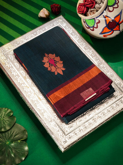 Peacock Blue Menakari Work SICO Cotton Saree With Contrast Pink Blouse