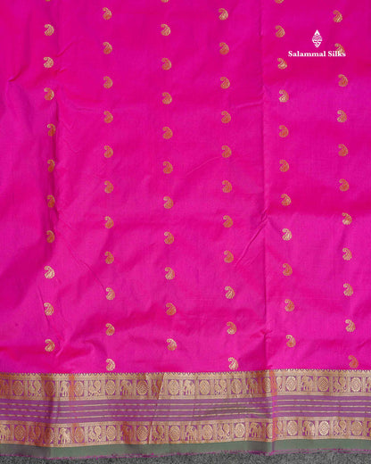 Semi Silk Saree - Magenta Pink Colour Body With Traditional Border | 9.5 Yards