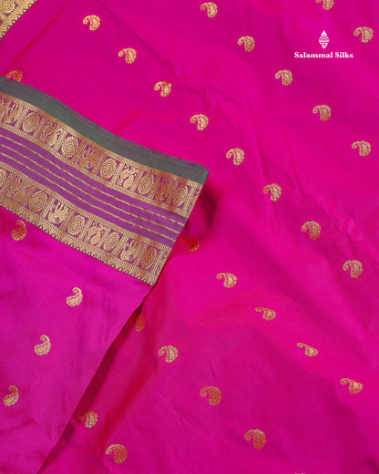 Semi Silk Saree - Magenta Pink Colour Body With Traditional Border | 9.5 Yards
