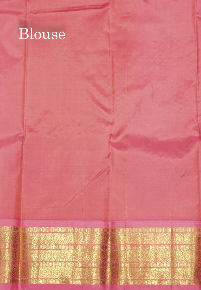 White Colour Pure Kanjivaram Silk Saree With Baby Pink Border