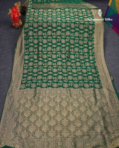 Beautiful Bottle Green Semi Georgette Saree With Fancy Border