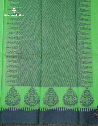Beautiful Rexona Green Thread Work Kota Cotton Saree With Contrast Blueish Grey Traditional Border