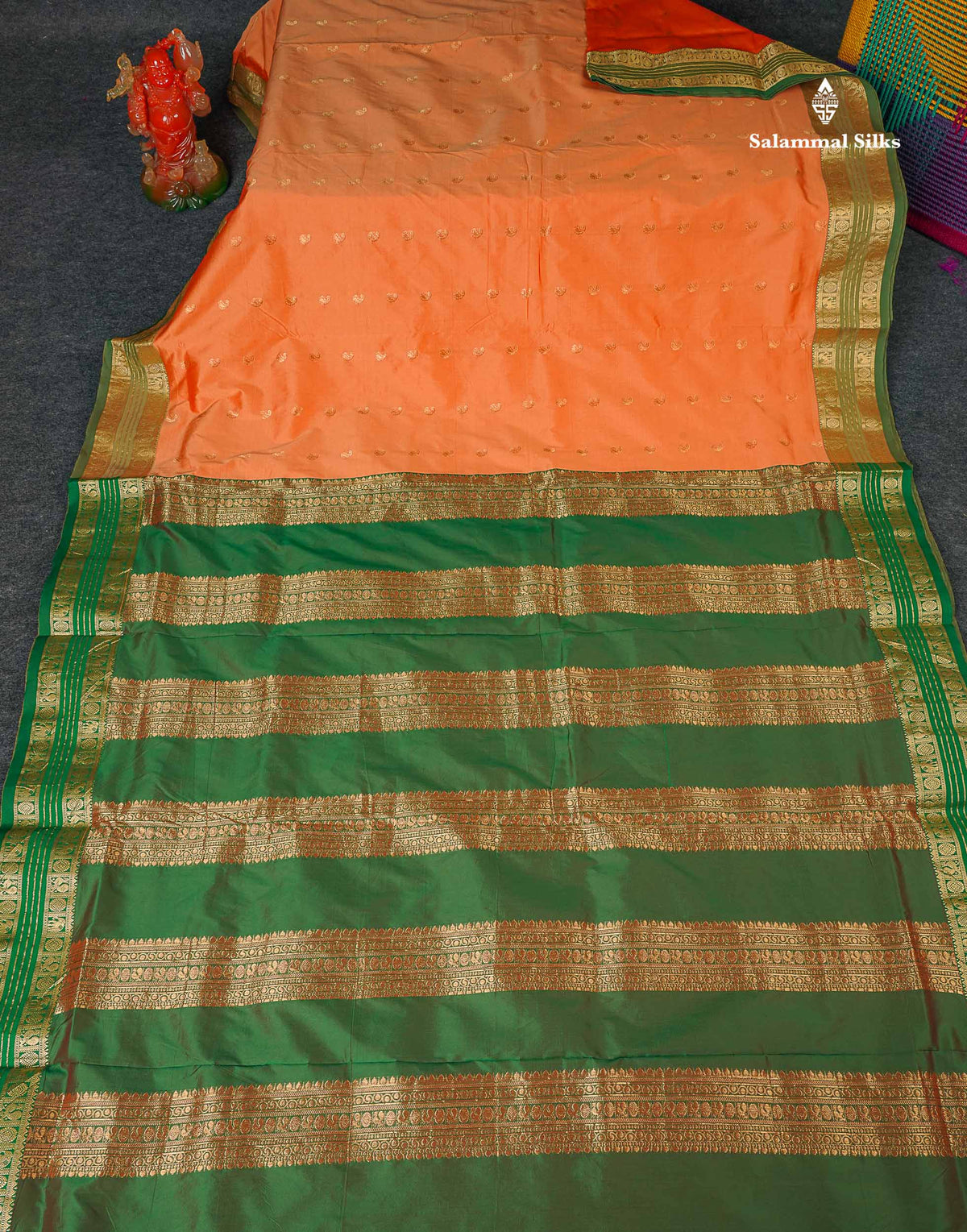 Semi Silk Saree - Light Orange Colour Body With Traditional Border | 9.5 Yards