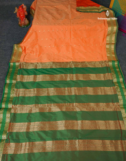 Semi Silk Saree - Light Orange Colour Body With Traditional Border | 9.5 Yards