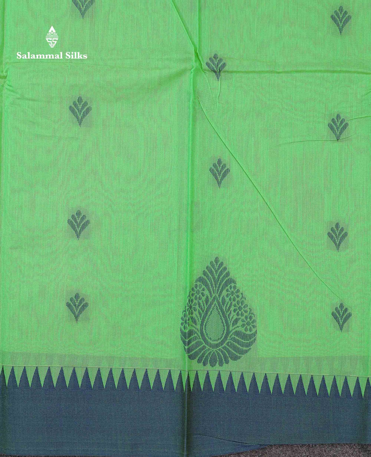 Beautiful Rexona Green Thread Work Kota Cotton Saree With Contrast Blueish Grey Traditional Border