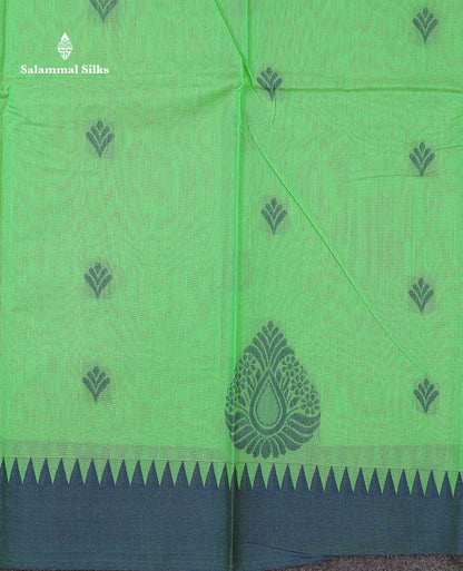 Beautiful Rexona Green Thread Work Kota Cotton Saree With Contrast Blueish Grey Traditional Border