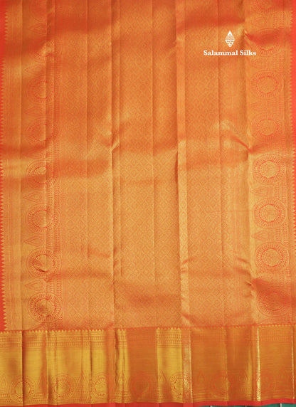 Pinkish Orange Bridal Pure Kanjivaram Silk Saree With Self Border