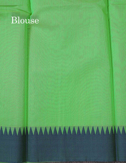 Beautiful Rexona Green Thread Work Kota Cotton Saree With Contrast Blueish Grey Traditional Border
