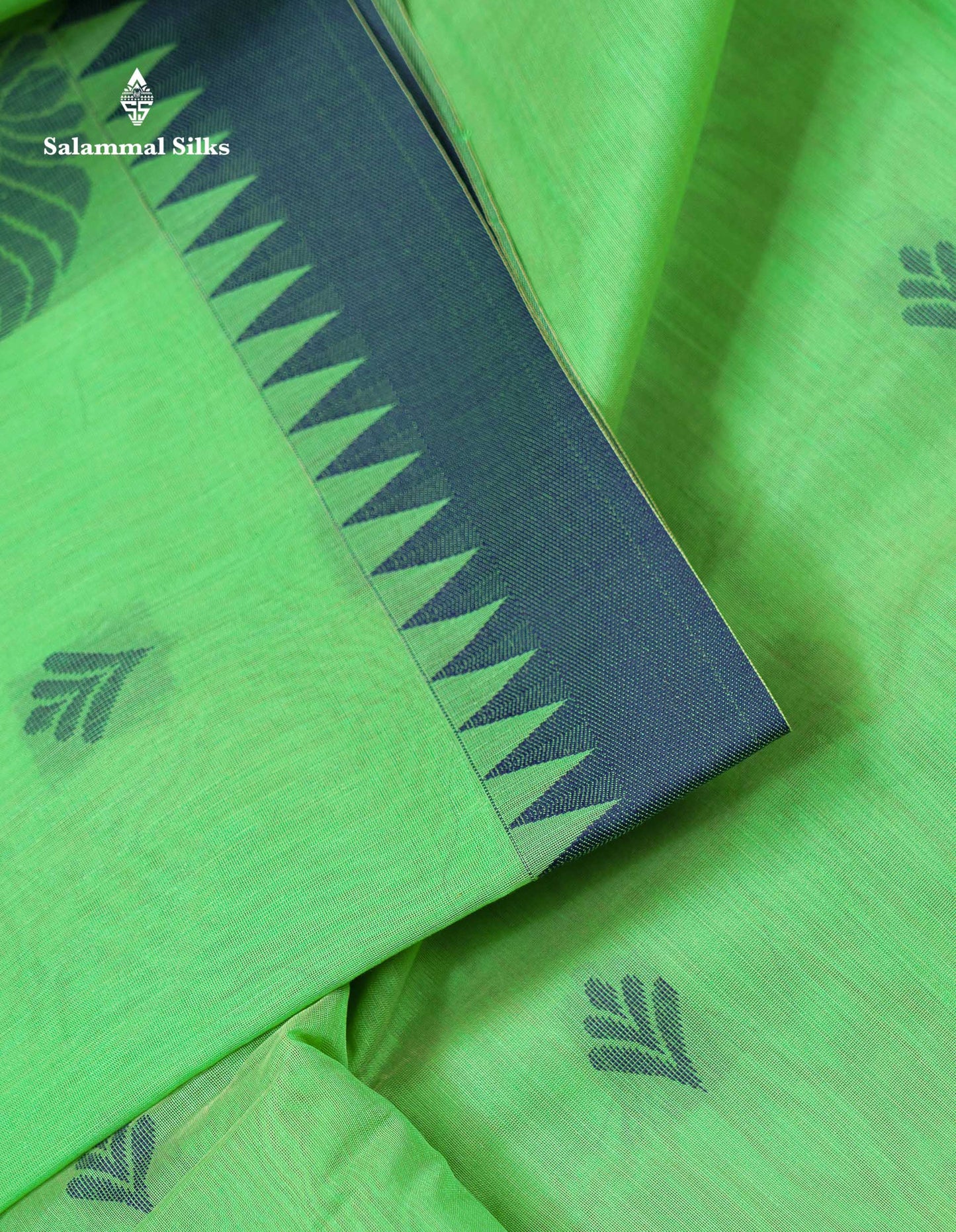 Beautiful Rexona Green Thread Work Kota Cotton Saree With Contrast Blueish Grey Traditional Border