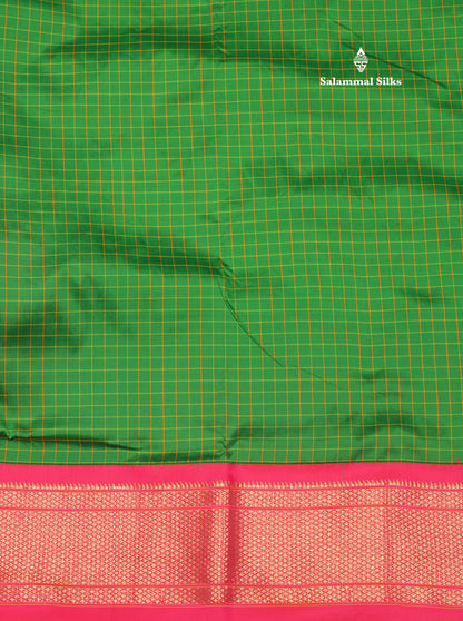 9 Yards Semi Silk Saree Peacock Green Colour with Pink Border