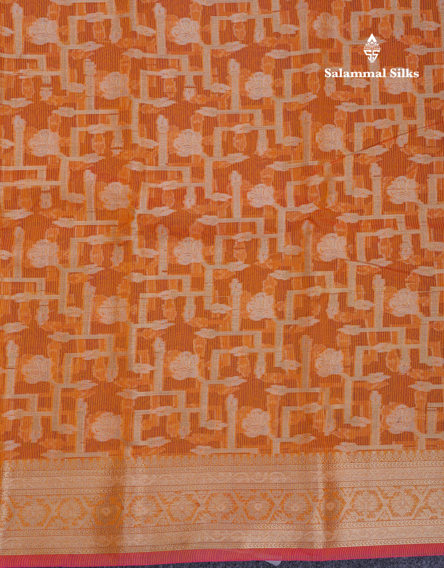 Beautiful Dual Tone Pinkish Orange Fancy Kota Mix Saree With Self Designer Blouse