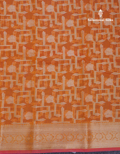 Beautiful Dual Tone Pinkish Orange Fancy Kota Mix Saree With Self Designer Blouse