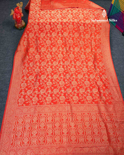 Beautiful Orange Semi Georgette Saree With Fancy Border