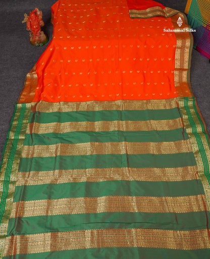 Semi Silk Saree - Orange Colour Body With Traditional Border | 9.5 Yards