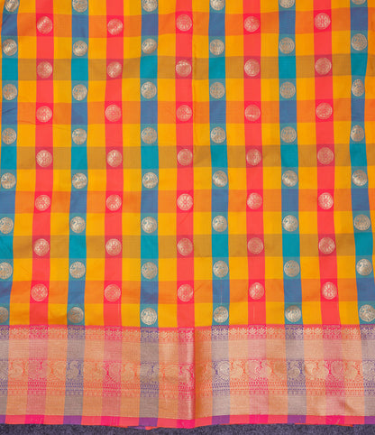 9.5 Yards Semi Silk Saree Paalum Pazham Checks With Traditional Border