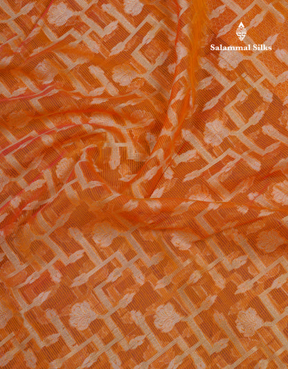Beautiful Dual Tone Pinkish Orange Fancy Kota Mix Saree With Self Designer Blouse