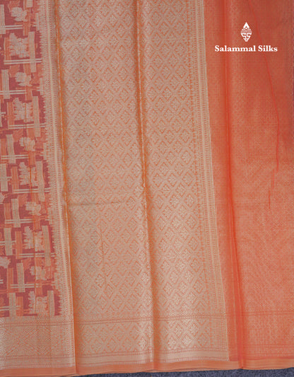 Beautiful Dark Peach Fancy Kota Mix Saree With Self Designer Blouse