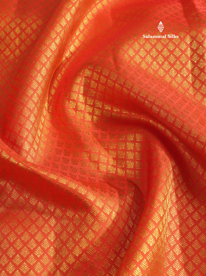 Pinkish Orange Bridal Pure Kanjivaram Silk Saree With Self Border