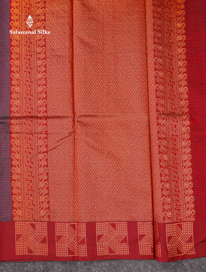 Beautiful Pastel Violet Copper Zari Butta Kota Cotton Saree With Contrast Maroon Fancy Border