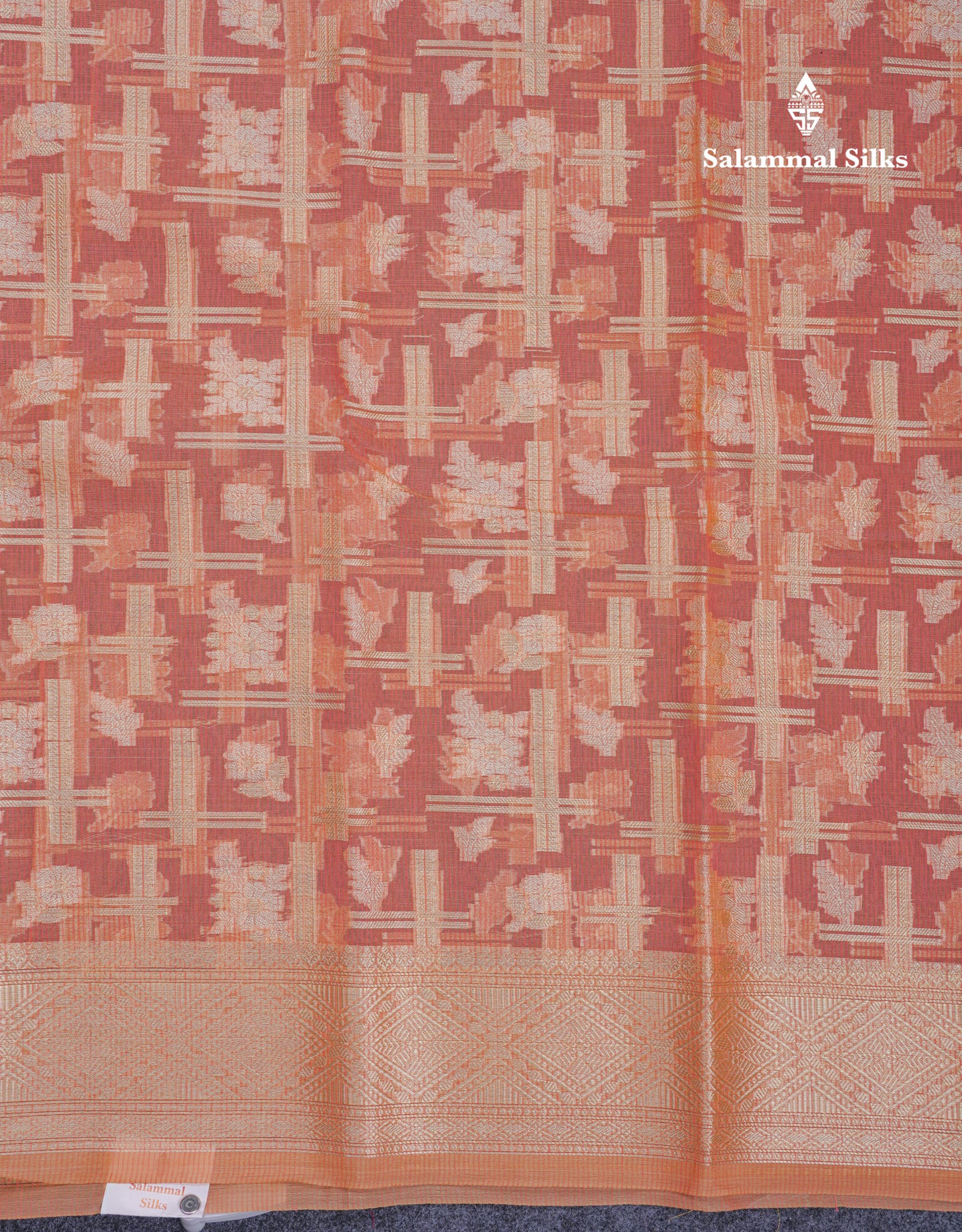 Beautiful Dark Peach Fancy Kota Mix Saree With Self Designer Blouse