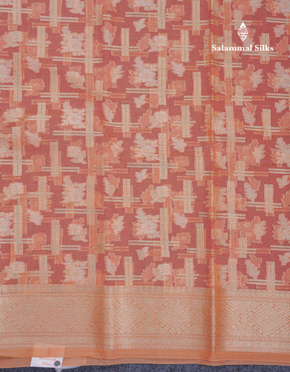 Beautiful Dark Peach Fancy Kota Mix Saree With Self Designer Blouse