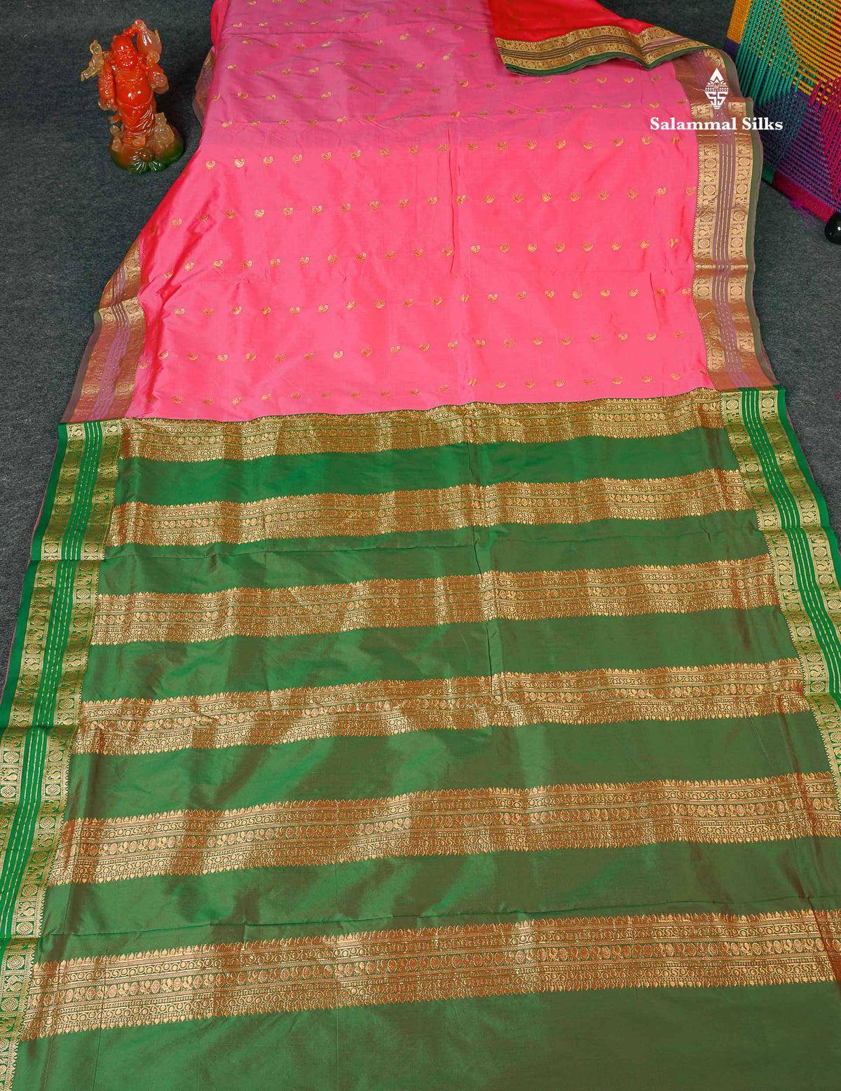 Semi Silk Saree - Pink Colour Body With Traditional Border | 9.5 Yards