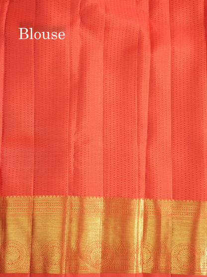 Pinkish Orange Bridal Pure Kanjivaram Silk Saree With Self Border