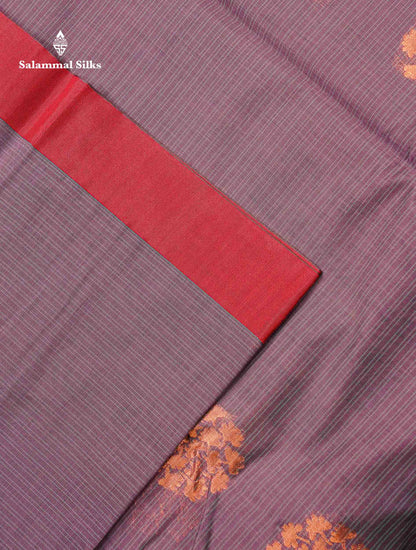 Beautiful Pastel Violet Copper Zari Butta Kota Cotton Saree With Contrast Maroon Fancy Border