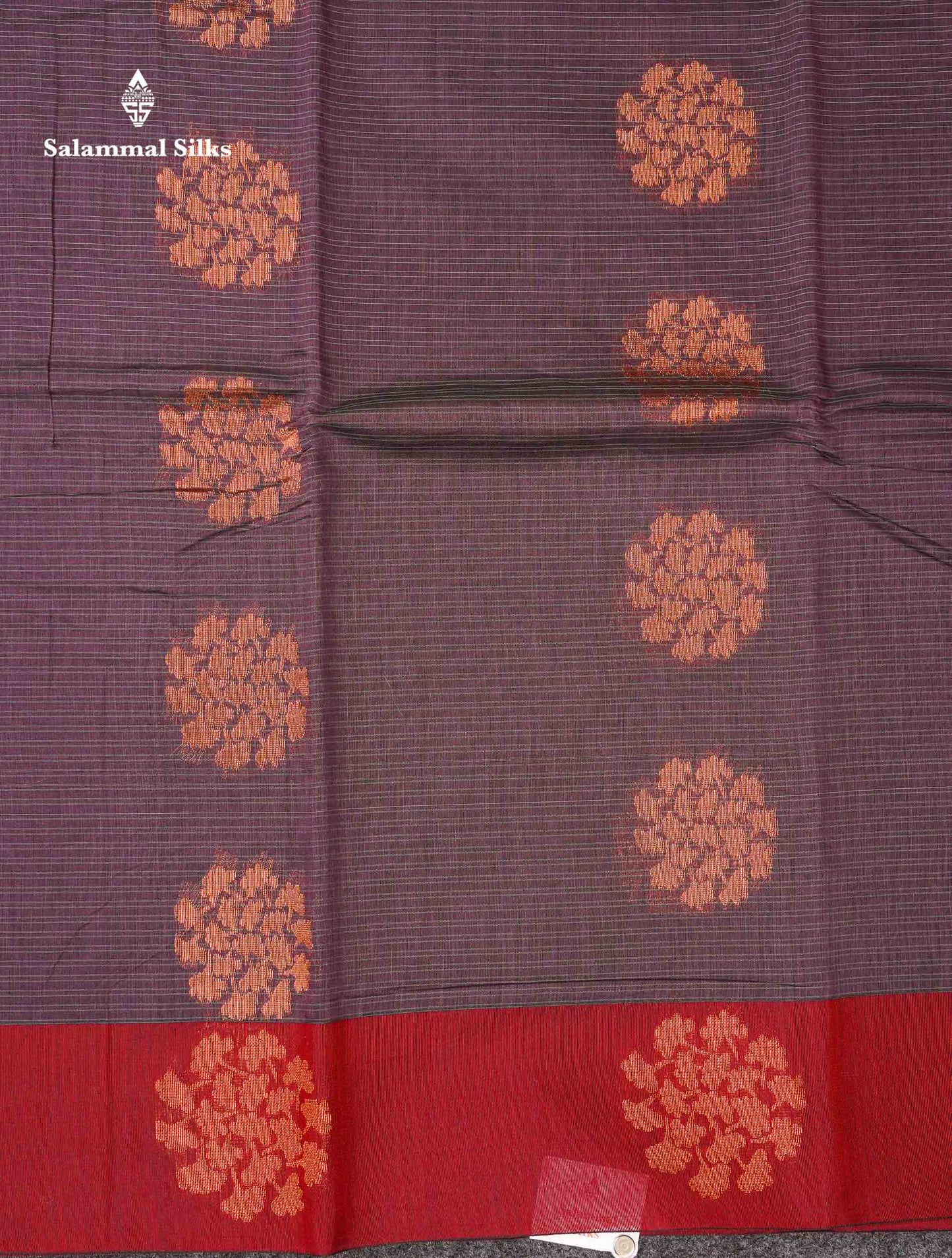 Beautiful Pastel Violet Copper Zari Butta Kota Cotton Saree With Contrast Maroon Fancy Border
