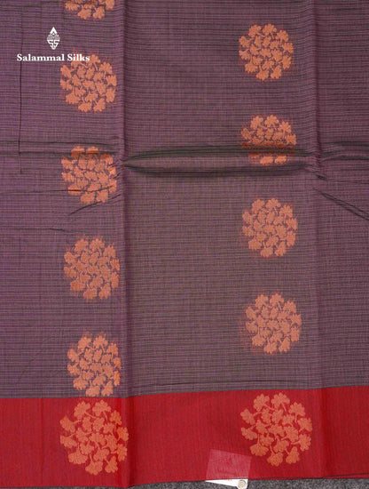 Beautiful Pastel Violet Copper Zari Butta Kota Cotton Saree With Contrast Maroon Fancy Border