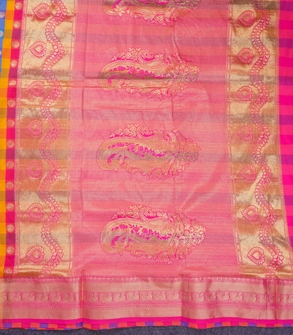 9.5 Yards Semi Silk Saree Paalum Pazham Checks With Traditional Border