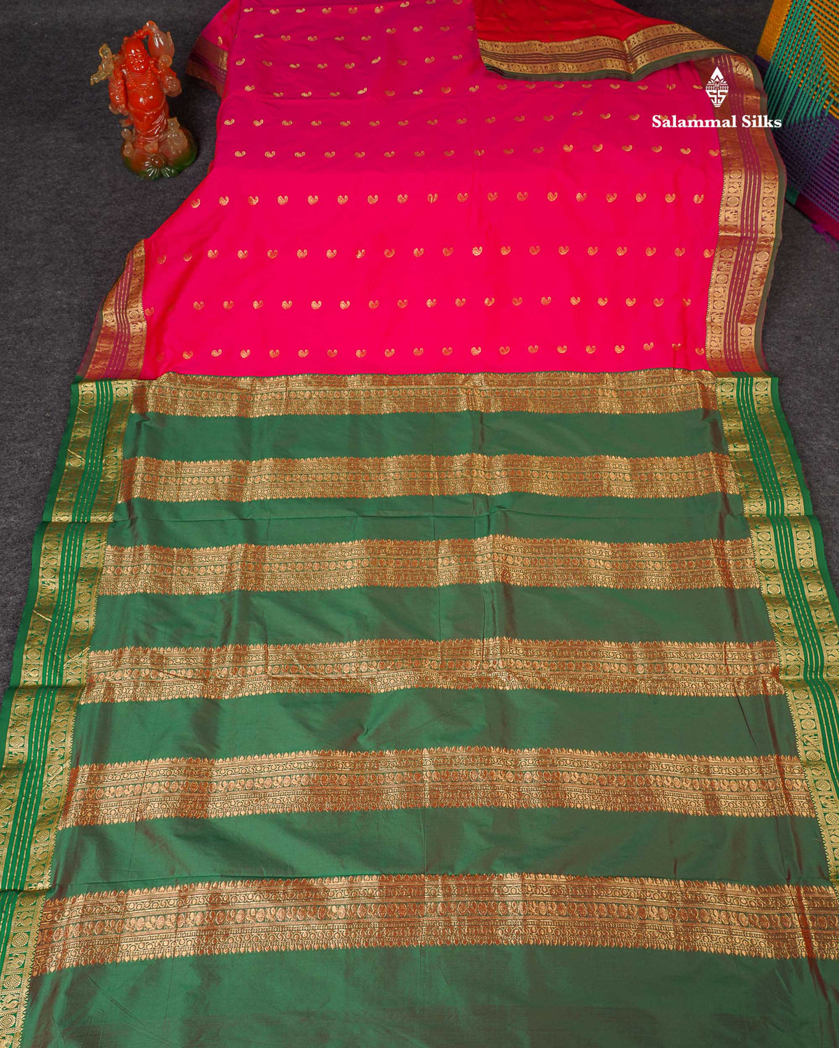 Semi Silk Saree - Rani Pink Colour Body With Traditional Border | 9.5 Yards
