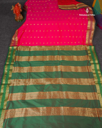 Semi Silk Saree - Rani Pink Colour Body With Traditional Border | 9.5 Yards