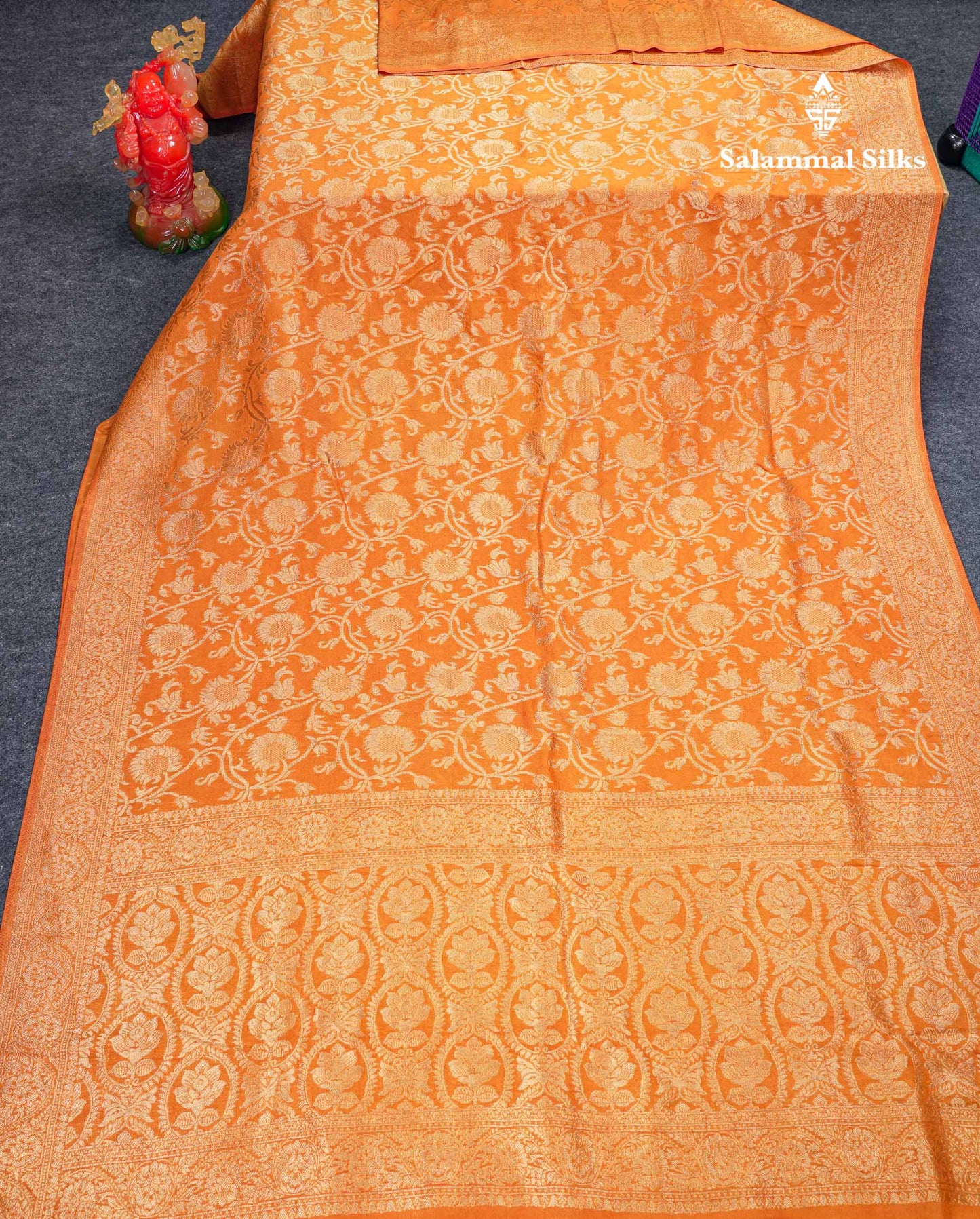 Beautiful Orange Semi Georgette Saree With Fancy Border