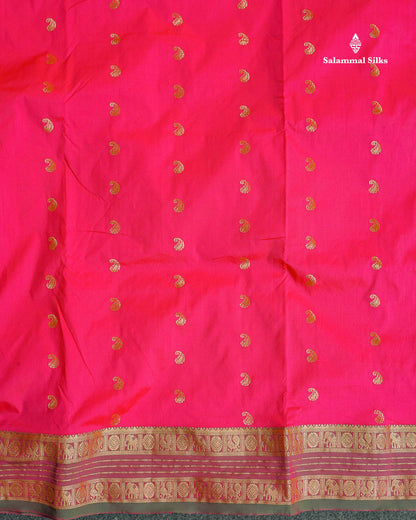 Semi Silk Saree - Magenta Pink Colour Body With Traditional Border | 9.5 Yards