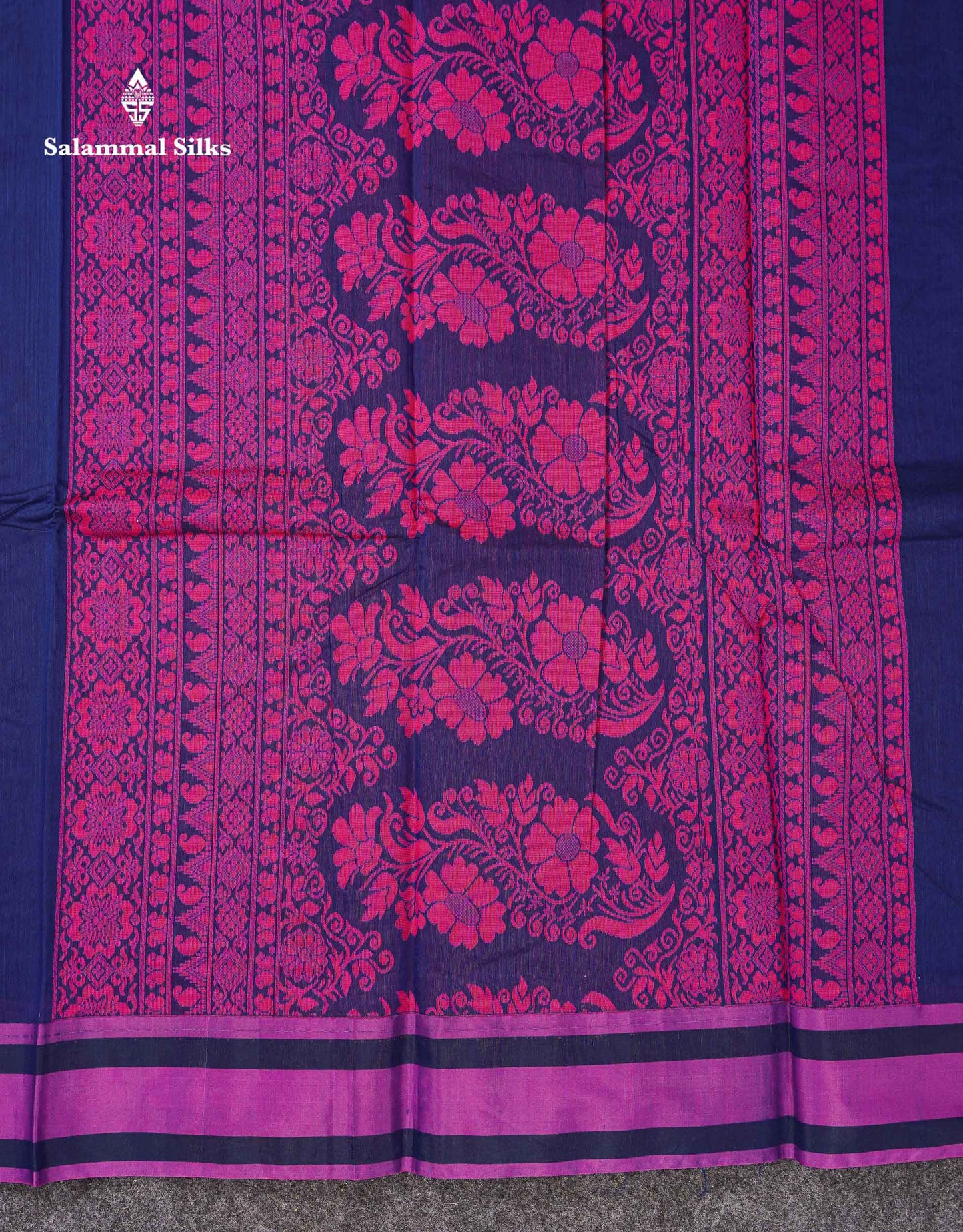 Beautiful Dark Sandal Thread Work Kota Cotton Saree With Contrast Dual Tone Blue Border