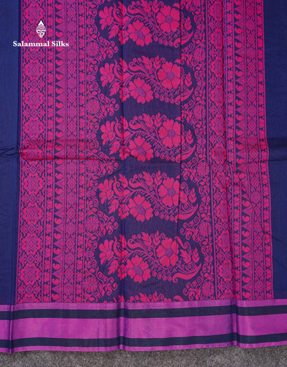 Beautiful Dark Sandal Thread Work Kota Cotton Saree With Contrast Dual Tone Blue Border