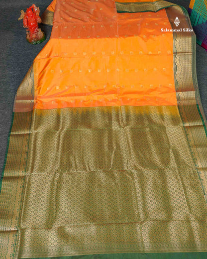 Semi Silk Saree - Mustard Yellow Colour Body Zari Butta With Traditional Border | 9.5 Yards 