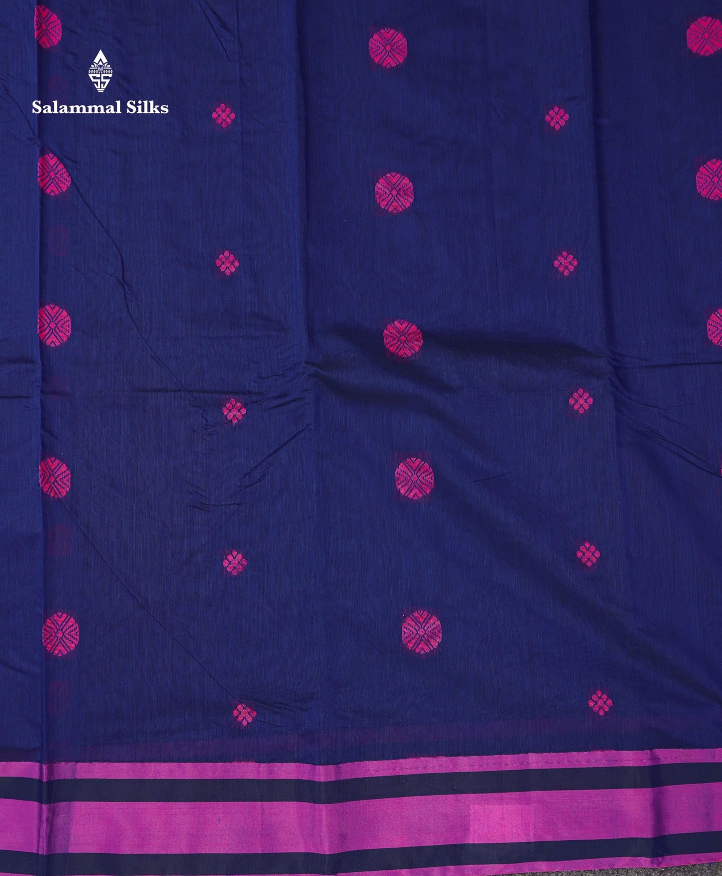 Beautiful Dark Sandal Thread Work Kota Cotton Saree With Contrast Dual Tone Blue Border