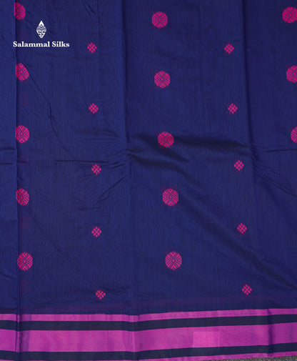 Beautiful Dark Sandal Thread Work Kota Cotton Saree With Contrast Dual Tone Blue Border