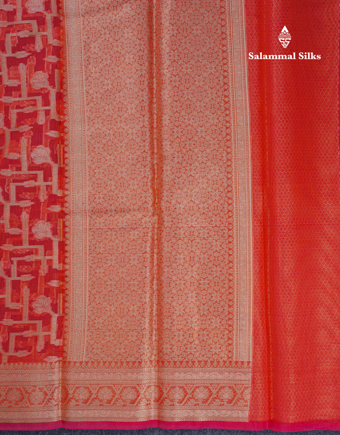 Beautiful Dual Tone Pinkish Orange Fancy Kota Mix Saree With Self Designer Blouse