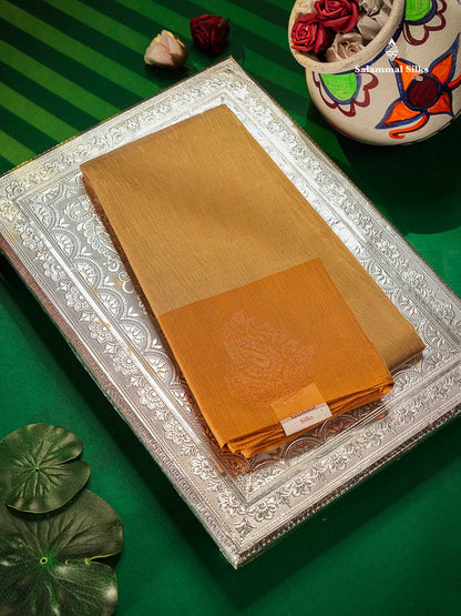 Beautiful Sandal Pure Cotton Saree With Contrast Mustard Yellow One Side Border