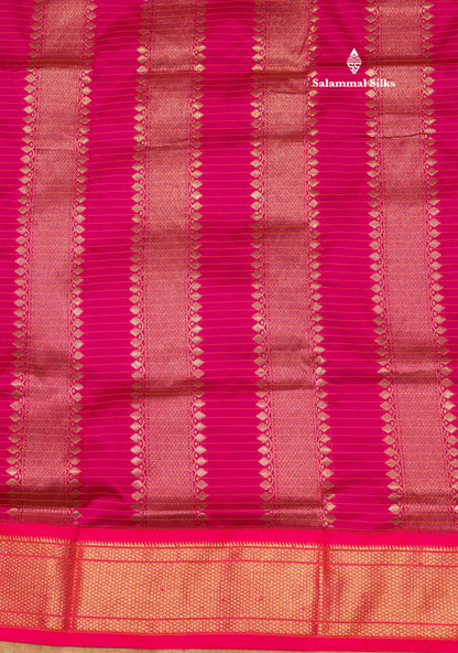 9 Yards Semi Silk Saree Peacock Green Colour with Pink Border