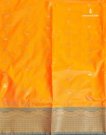 Semi Silk Saree - Orange Colour Body Zari Butta With Traditional Border | 9.5 Yards