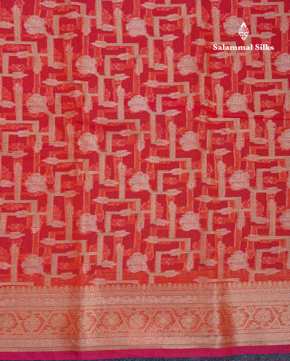 Beautiful Dual Tone Pinkish Orange Fancy Kota Mix Saree With Self Designer Blouse