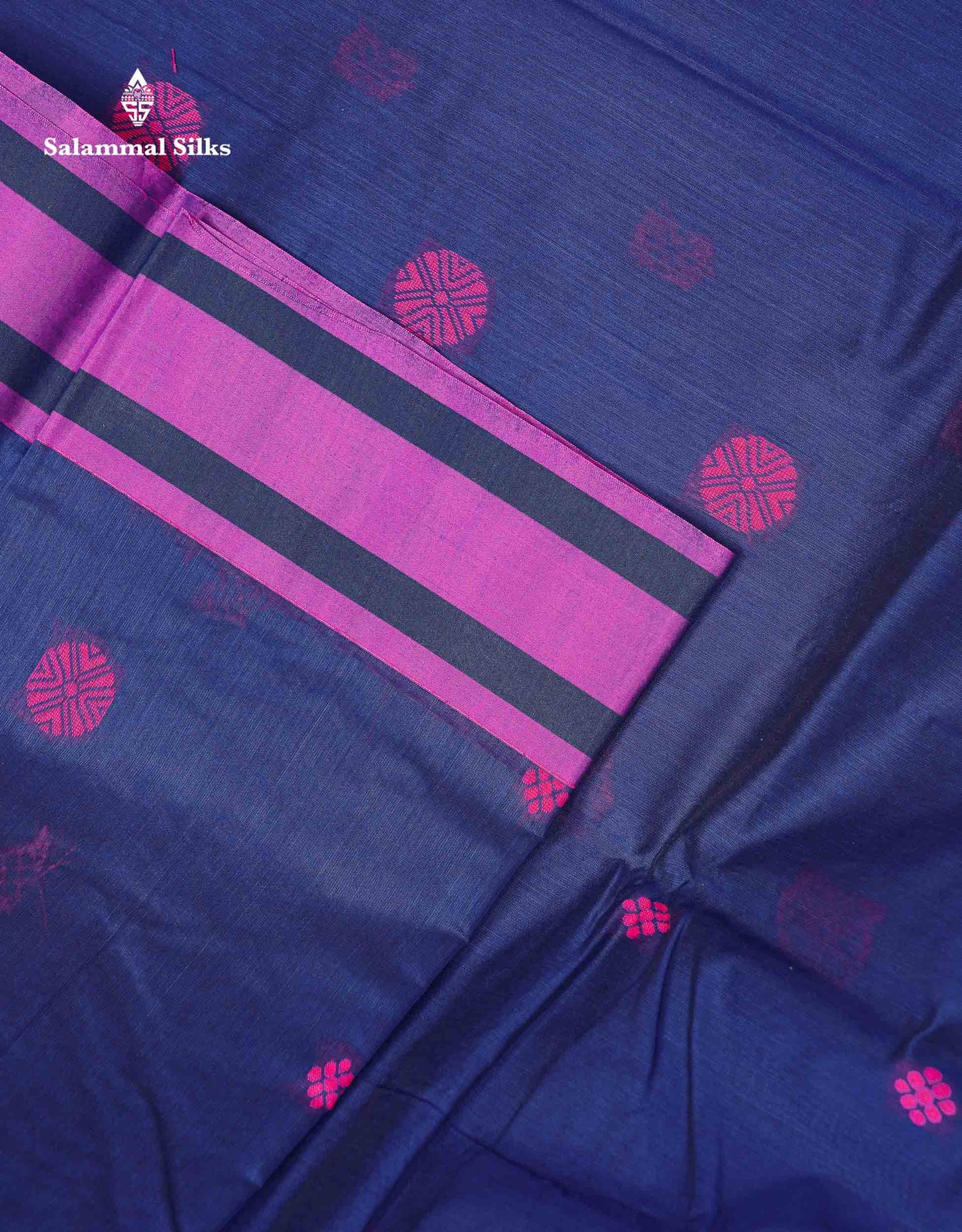 Beautiful Dark Sandal Thread Work Kota Cotton Saree With Contrast Dual Tone Blue Border